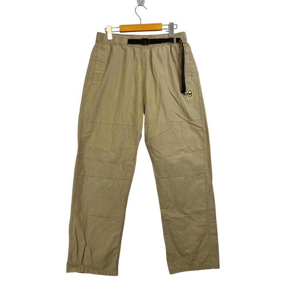 Krooked‎ Skateboards Men Tan Ripstop Belted Pants Eyes Logo Size Large Khaki